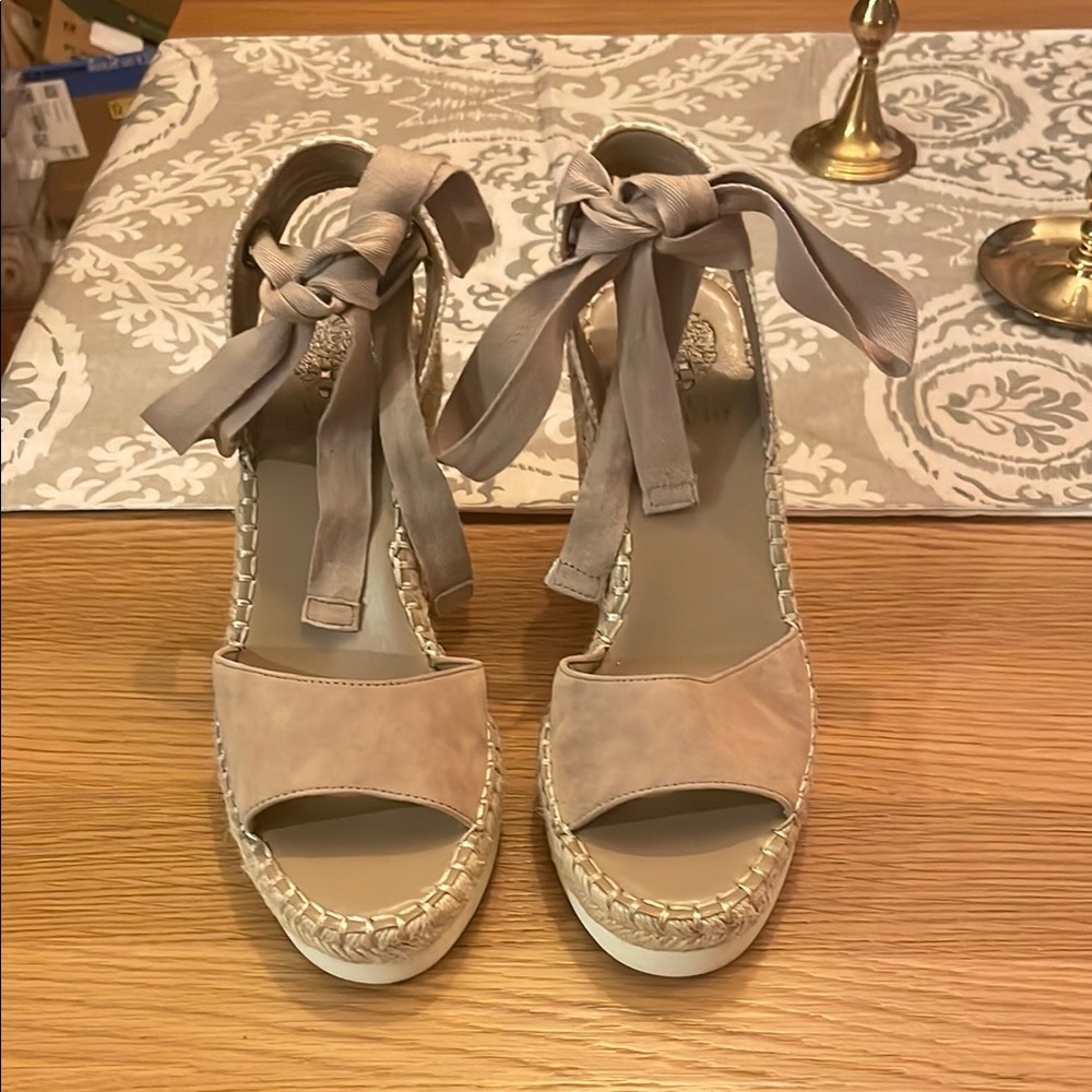 Women’s Beige Espadrille Platform Sandals with Ankle Ties